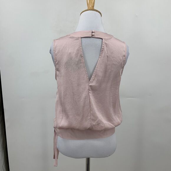Express Highneck Wrap Satin Blouse Womens XS Extra Small Ballet Pink Keyhole - Picture 3 of 12